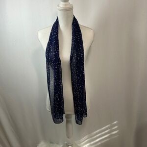 Navy Blue Sheer Scarf with Abstract‎ Print Lightweight Fashion Accessory